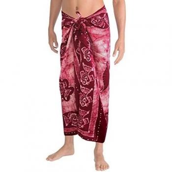 batik hecho a mano del traje de baño 100% algodón puro envoltorio hawaiano sarong pareo rojo de los hombres