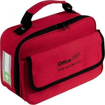Kit de Primeros Auxilios Office Plus, rojo, según DIN 13157, con bolsillo exterior, incluye libro de primeros auxilios DIN A5 y bolígrafo, dimensiones B 260 x T 100 x H 170 mm,
