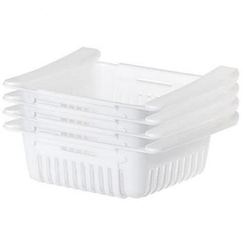 Pack 4 Bandejas Extraíbles para Nevera Vigar - Organizador Blanco Moderno y Funcional - Ahorra Espacio y Facilita el Almacenamiento de Alimentos Frescos
