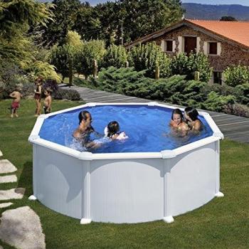Gre KITPR458 Atlantis - Piscina Elevada Redonda, Aspecto Acero Blanco, 460 x 132 cm