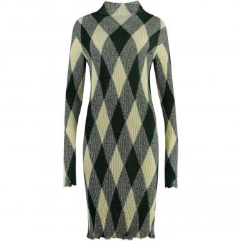 Burberry Women's Cotton-Silk Blend Dress in Green, Size Medium, Color B8766, Multicolor Diamond Print