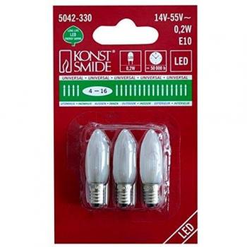 Bombilla LED Konstsmide, esmerilado, universal, 3-unidades, luz blanca cálida, 14-55 V, 0.2 W, E10 rosca 5042-330