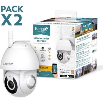 Pack 2 Cámaras de Vigilancia Exterior WiFi 360º 1080p HD con Visión Nocturna y Detección de Movimiento