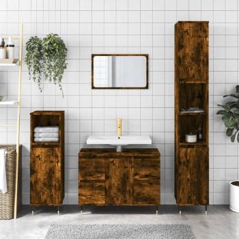 Mueble de baño de madera de ingeniería en color roble ahumado, dimensiones 80x33x60 cm, marca vidaXL, color marrón