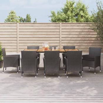 Set de Comedor de Jardín 9 Piezas con Cojines en Polyrattan Negro
