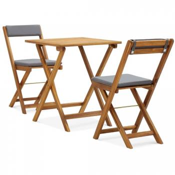 3-Piece Folding Bistro Set with Cushions in Solid Acacia Wood