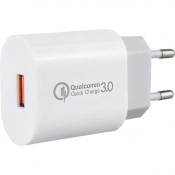 Cargador USB Rápido QC3.0 18W Blanco 4x2,5x8 cm