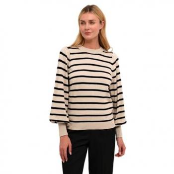 Multicolor Striped Knit Pullover for Women - Feather Gray Melange/Black, XS