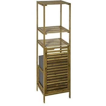 Estantería de columna de bambú con cesto para ropa sucia - 2 niveles - L 35 x L 32 x H 118 cm