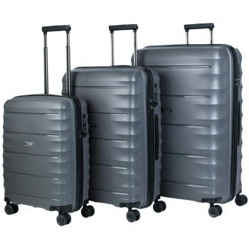 JASLEN - Juego Set 3 Maletas Trolley 50/60 / 70 cm Polipropileno PP. Rígidas, Resistentes y Ligeras. 4 Ruedas Dobles. Candado TSA. Pequeña Low Cost 161000, Color Gris