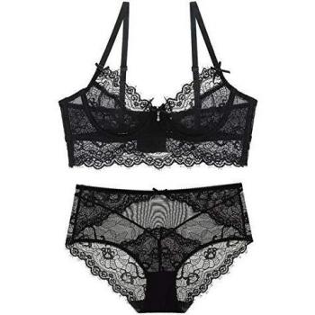 SHEKINI Conjuntos de lencería Sexy Ropa Interior para Mujer Sujetador con Aros Sin Relleno Push up Sujetador y Bragas de Encaje Transparente Caliente Sexy Bralette y Tanga