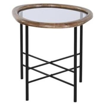 Mesa de Centro Home ESPRIT Marrón y Negro Natural con Cristal y Madera de Abeto 61 x 50 x 53 cm