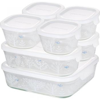 Recipiente de Almacenamiento de Vidrio iwaki Shinji Kato Petit Bois Set de 7 Piezas Apto para Microondas Resistente al Calor