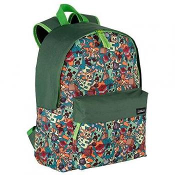 Mochila Escolar Minecraft Crazy - Compartimento Principal y Bolsillo Frontal - Adaptable a Carro - Portaordenador e Interior Forrado - Tirantes y Espalda Acolchados - 39 x 30 x 14 cm - Toybags