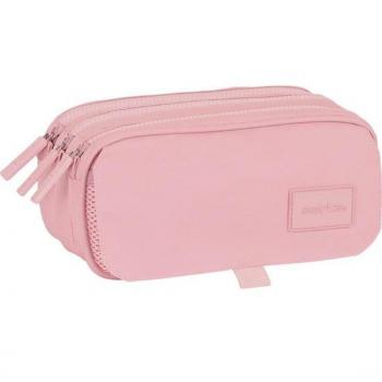 Estuche Escolar Triple Compartimento Grande Basic Color Rosa - Safta 21,5x10x8cm