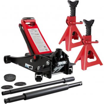 Gato Hidráulico Arebos 3T con Capacidad de Carga de 3 Toneladas, Incluye 2 Gatos y 3 Soportes, Ideal para Taller y Hobby