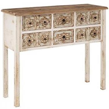 Consola con Tallado de Flores Blanca de Madera de Abeto de 120x40x101 cm - LOLAhome