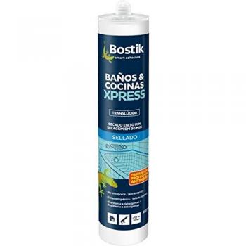 Bostik SIL BAÑOS & COCINAS, Silicona Ácida Antimoho Express, Especial Baños y Cocinas, Cartucho 280 ml, Translúcida
