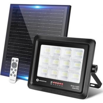 Foco Proyector LED Solar 50W con Mando a Distancia, Blanco Frío 6500K, Impermeable IP65, Brillo y Sincronización Ajustables para Jardín y Garaje