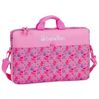 safta 612053461 Funda para portátil o Tablet 15,6 con asa Bandolera Benetton, Rosa