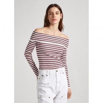 Jersey Danna blanco y rojo de Pepe Jeans con escote bardot y estampado de rayas