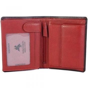 Torino Collection- Cartera de Cuero Genuino de Lujo para Hombre Veg Tan - TR34 Negro-Rojo