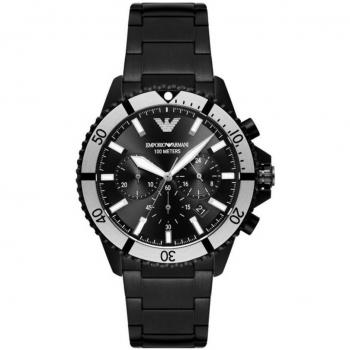 Emporio Armani Black Steel Chronograph Watch - Elegant Chronograph Model, Unisex, Size: ONE SIZE