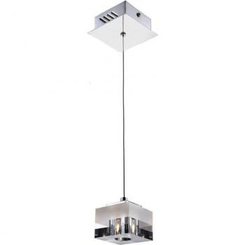 Lámpara colgante moderna Cubric Chrome con 1 luz, acabado en cromo, pantalla de vidrio con rayas blancas, tipo de bombilla G4