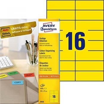 Etiquetas Adhesivas Amarillas Avery Zweckform 105 x 37 mm, 1600 Etiquetas en 100 Hojas, MultiPrint