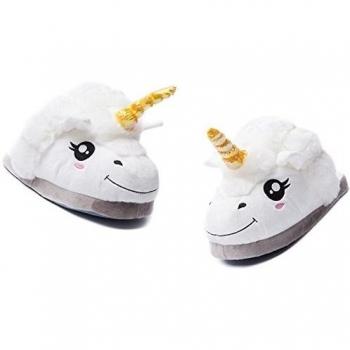 Rainbow Fox Zapatillas de estar por casa blanco con peluche de unicornio para adulto talla europea: 36-41