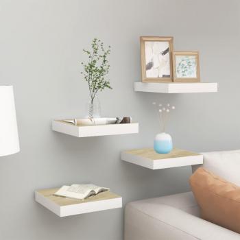 vidaXL Floating Wall Shelves - 4 pcs, Oak and White, 23x23.5x3.8 cm, MDF