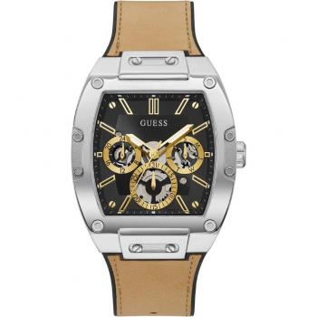 Guess Silver Stainless Steel Leather/Silicone Watch Gray Male Size: ONE SIZE