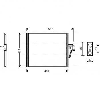 Condensador de aire acondicionado AVA COOLING BW5213, tipo PRASCO BW5213, compatible con sistemas de refrigeración y climatización, diseñado para un rendimiento óptimo en la condensación del refrigerante, fabricado con materiales