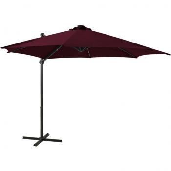 Sombrilla voladiza con poste y luces LED rojo burdeos 300cm
