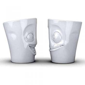 Set de 2 Tazas Divertidas y Sabrosas sin Asa - Porcelana Blanca 350 ml