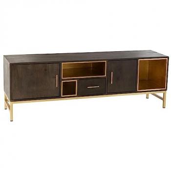 Buffet Janis de 2 puertas y 1 cajón en madera de mango marrón con metal dorado, L180cm