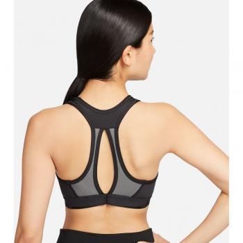 Nike - Sujetador deportivo Swoosh de alta sujeción regulable sin acolchado para mujer en color negro (Talla M, A-B)