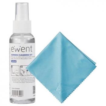 Kit de Limpieza para Pantallas Ewent EW5668, 100 ml, con Paño de Microfibra 20 x 20 cm, Universal para LCD y LED