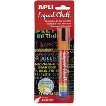Apli Liquid Chalk Punta Redonda Rotuladores de Tiza Borrable, 5,5 mm, Naranja, 1 Unidad