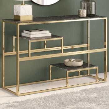 Mesa Consola de Acero Inoxidable Dorado con Vidrio Templado