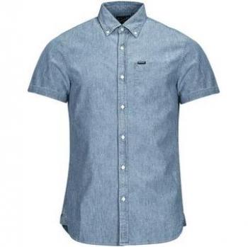 Superdry Camisa de manga corta Vintage Oxford S/S Shirt para hombre, color azul claro, 100% algodón, corte regular, logo bordado en el pecho, cuello clásico y cierre de botones