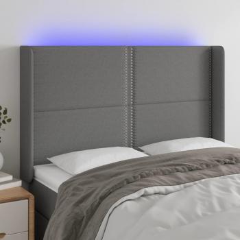 Cabecero LED Gris 147x16x128 cm en Tela con iluminación integrada, diseño moderno y elegante, dimensiones ajustables de altura (118/128 cm), fabricado en tela gris oscuro