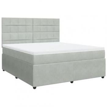 Cama box spring con colchón terciopelo gris claro 180x200 cm