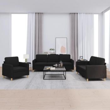 vidaXL 3-Piece Black Fabric Sofa Set with Cushions