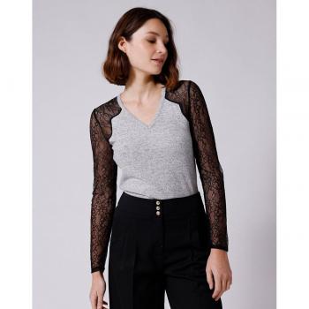 Camiseta de mujer Naf Naf de manga larga con encaje en mangas y hombros