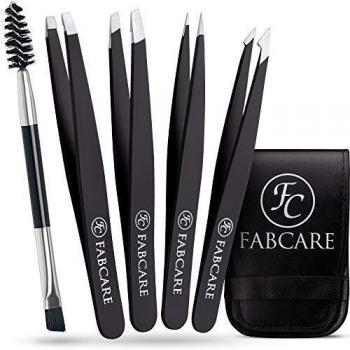 FABCARE Set de pinzas de depilar para las cejas con cepillo