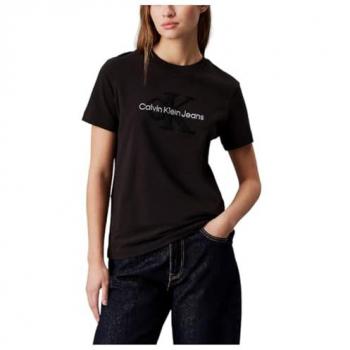 Calvin Klein Jeans Women's Regular Fit Chenille Monogram T-Shirt - Black, Size S