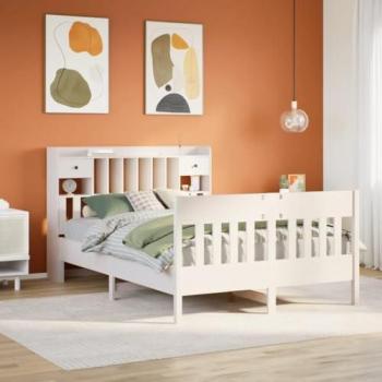 Estructura de cama sin colchón blanca 140x190 cm madera de pino maciza