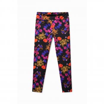 Leggings Desigual Mujer Slip-On Negro con Patrón Floral, Talla XS