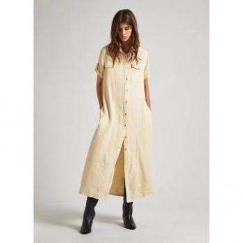 Pepe Jeans Evelinda Casual Short Sleeve Dress Beige for Women S